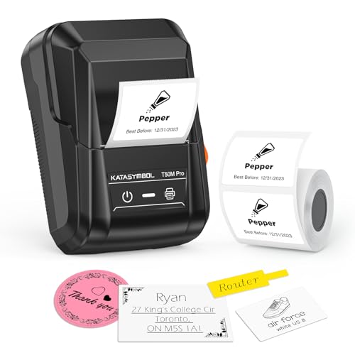 SUPVAN E10 Bluetooth Label Maker Machine with Tape, Continuous Waterproof Label, Versatile App with 35 Fonts and 1k+ Icons, Inkless Labeler for Home, Kitchen, School, Office Organization, Black