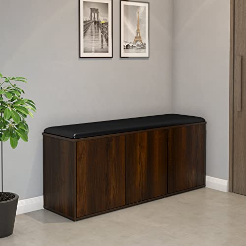 Nilkamal Metro 3 Door Engineered Wood Shoe Rack with Cushioned Seat and 3 Shelves | Walnut | Store up to 18 to 21 Shoes