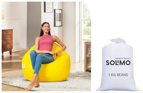 Amazon Brand – Solimo Beans Refill Pack Fillers for Bean Bag 1kg – White Classic XXL Bean Bag Cover_(Yellow)