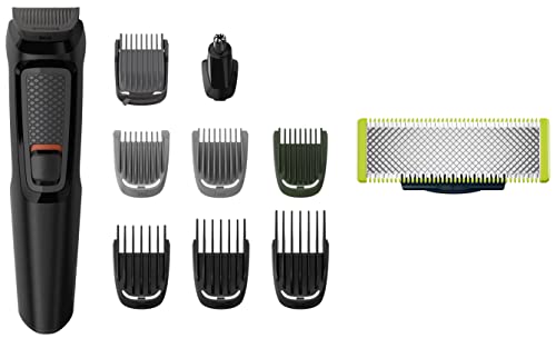 PHILIPS Multi Grooming Hair Trimmer Kit For Men Mg3710/65, 9-In-1 (New Model), Face, Head And Body, 60 Mins Run Time & Oneblade Replaceable Blade Pack Including 1 Replaceable Blade, Qp210/51 (Lime)