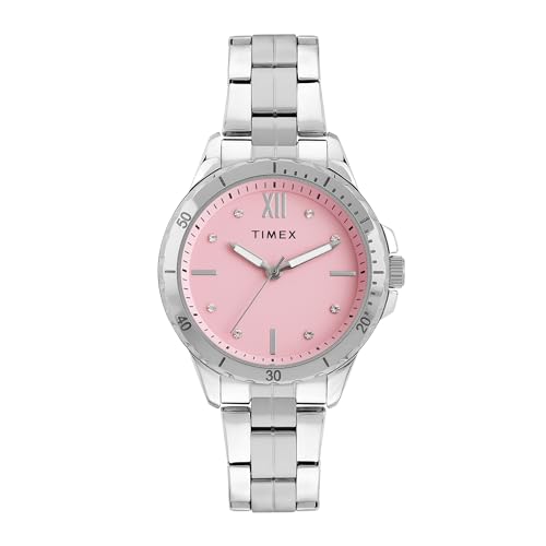 TIMEX Classics Analog Watch for Women with Pink Round Dial & Two Tone Brass Bracelet Band Water Resistant Women’s Wrist Watches – TWEL11416