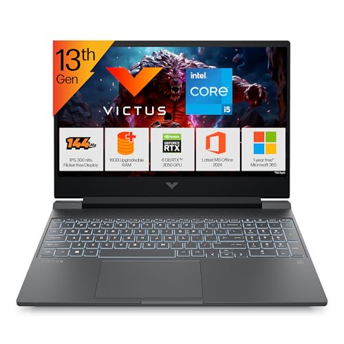 HP Victus, 13th Gen Intel Core i5-13420H, 6GB RTX 3050, 16GB DDR4(Upgradeable) 512GB SSD, FHD, 144Hz, 300 nits, IPS, 15.6”/39.6cm, Win11, M365* Office24, Mica Silver, 2.3kg, fa2700TX, Gaming Laptop