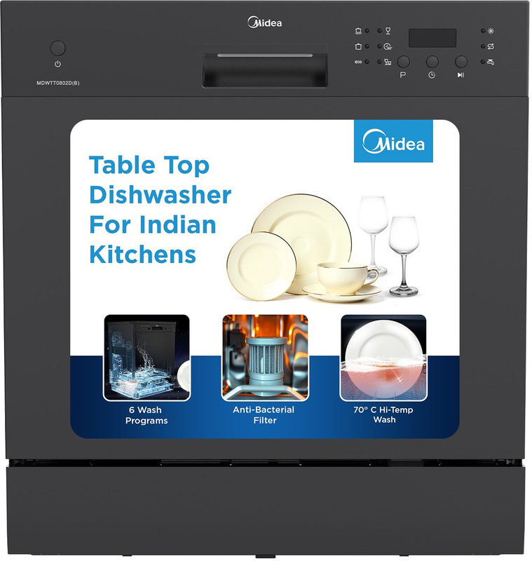 Midea MDWTT0802D(B)IN Free Standing 8 Place Settings Dishwasher