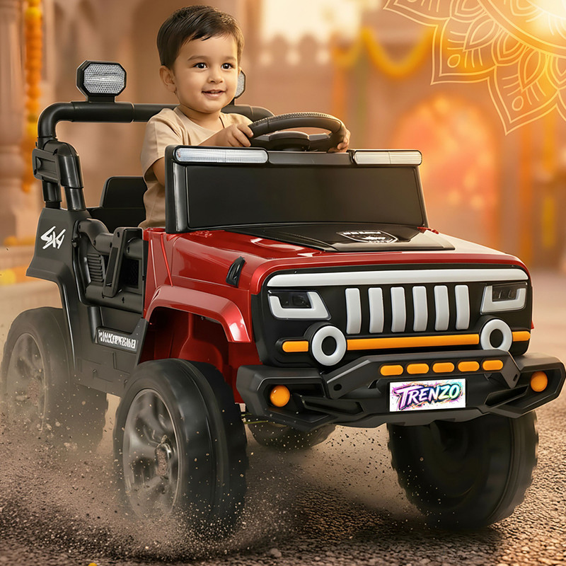 Trenzo Kids electric jeep 4×4 Motors Car for Kids with Music, RGB Lights (1-6 Yrs) Kids Jeep Battery Operated Ride On(Black)