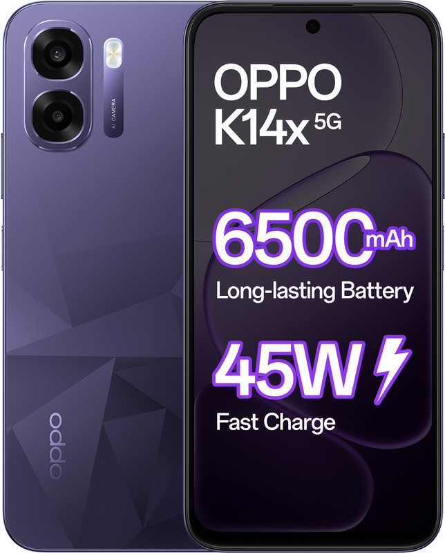 OPPO K14x 5G 6500mAh and 45W SUPERVOOC Charger & AI (Prism Violet, 128 GB)(4 GB RAM)