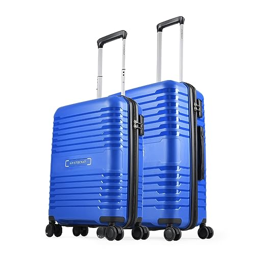 Aristocrat Harbour Set of 2 Trolley Bag 55, 66 cm | Small+Medium | Polypropylene Hard Luggage | Smooth 8-Wheel Suitcase | Combination Lock with Sturdy Zipper | 3-Year Warranty – Unisex (Blue)