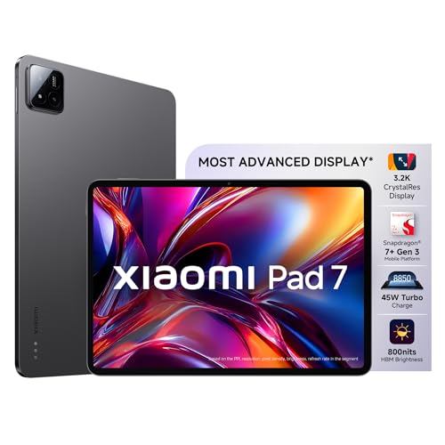 XIAOMI Pad 7 |Qualcomm Snapdragon 7+ Gen 3 |28.35cm(11.16″) Display |8GB, 128GB |3.2K CrystalRes Display |HyperOS 2 |68 Billion+ Colours |Dolby Vision Atmos |Quad Speakers |Wi-Fi 6 |Graphite Grey