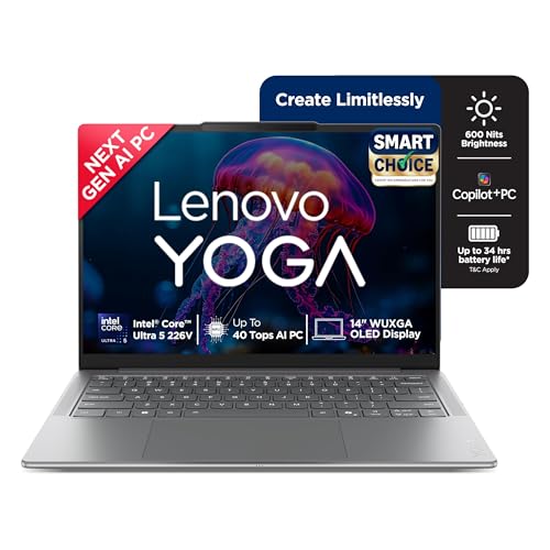 Lenovo Yoga Slim 7 (Smartchoice) Aura Edition, Intel Core Ultra 5 226V, 16GB RAM, 1TB SSD, WUXGA OLED, Copilot+ AI PC, 40 TOPS, 14″/35.5cm, Windows 11, Office 2024, Grey, 1.19Kg, 83JX005FIN, AI Laptop