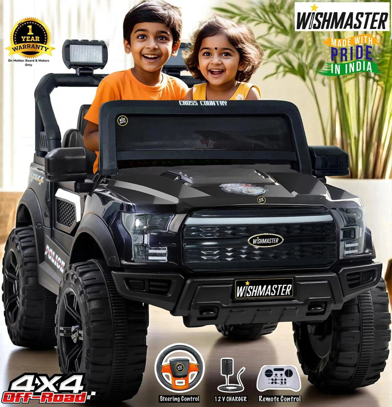 Wishmaster 4×4 Pobo Driving Car With Remote , Mobile App + Manual Drive Car Jeep Battery Operated Ride On(Black)