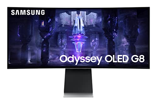 Samsung 34-inch(86.8cm) Ultra WQHD 2K Odyssey OLED G8 Gaming, 175 Hz, 0.1ms Curved Monitor, USB Type -C, Smart TV, Height Adjustable Stand, AMD FreeSync (LS34BG850SWXXL, Black)