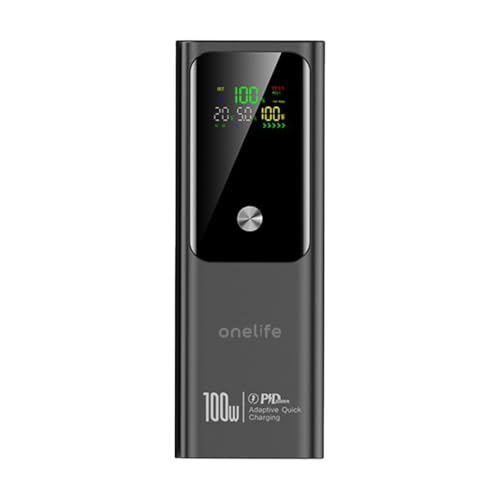 One Life Power 17 100W Fast Charging 20000mAh Power Bank | Triple Output (2 USB-C PD & 1 USB-A QC) | Digital Display | Compatible with MacBook, Type-C Laptops, iPhone, Android & More (Black)
