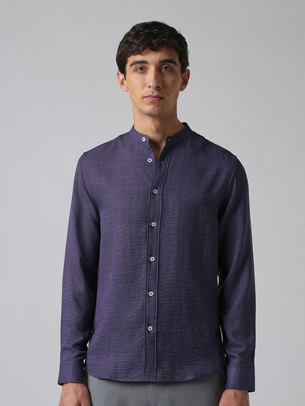 Banana Club Men Solid Casual Purple Shirt