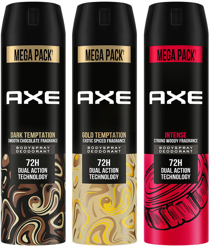 AXE Gold Temptation, Dark Temptation and Intense Deodorant Spray  –  For Men(645 ml, Pack of 3)
