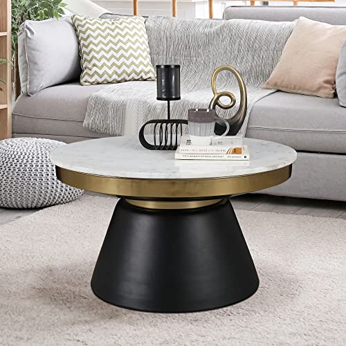 HomeTown Chelsea Marble & Iron Center Table in White, Black & Gold Colour
