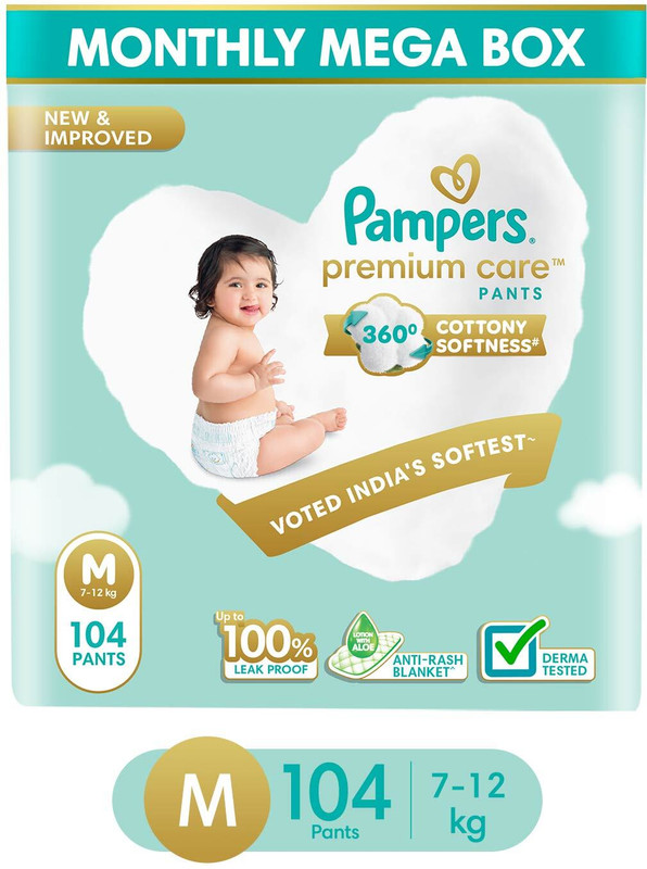 Pampers Premium Care Diaper Pants with 360 Cottony Softness – M(104 Pieces)