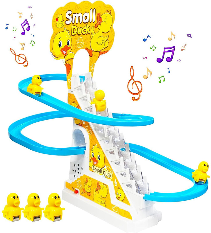 J K INTERNATIONAL Duck Slide Toy Set,Duck Track Toys for Kids – Small Ducks Stair Climbing Toys(Multicolor)