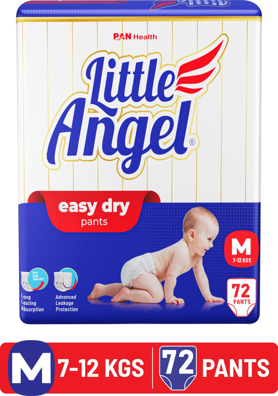 Little Angel Easy Dry Diaper Pants with 12 hrs absorption Medium Size, 7-12 Kgs – M(72 Pieces)