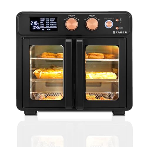 Faber Air Fryer Oven 25L, Digital Control, Bake Tray, SS Wire Tray&Basket, Crumb Tray, Rotisserie Kit|15 Preset Auto Program|Roast,Fry,Toast,Defrost|Convection Function|FAO 25L 15F BK|1700 W Black
