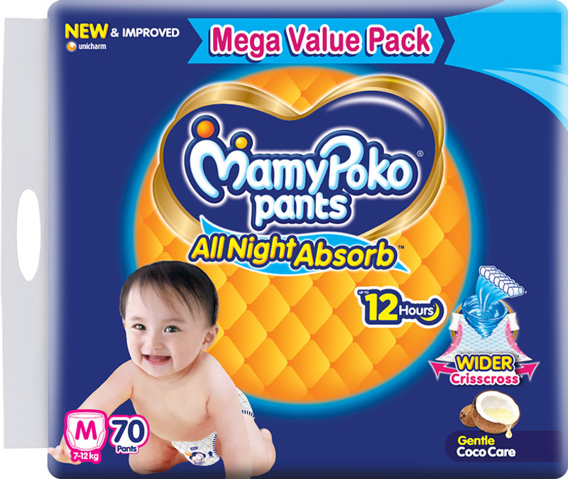 MamyPoko Pants All Night Absorb,Coco Care & 12hr Leakage Protection – M(70 Pieces)