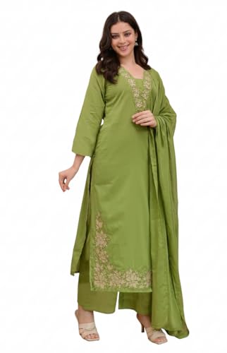 Klosia Women Solid Embroidery Kurta and pant set With Dupatta