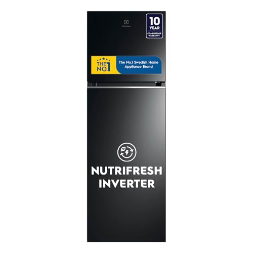Electrolux 341L 2 Star Inverter Frost Free Double Door Refrigerator, TasteLockAuto & TasteSeal Technology, UltimateTaste 300, ETB3700K-H, Glossy Black Steel