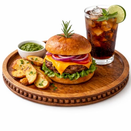 ZERQOUVE Wooden Serving Tray for Food Drinks Decorative Platter for Coffee Table Rustic Farmhouse Trays Centerpiece for Home Decore Living Room Kitchen Counter Set of 1