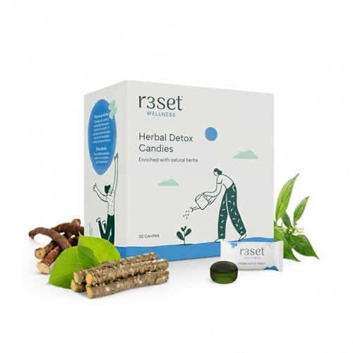 R3SET Detox Candy | 100% Natural Ingredients, Zero Calories – Supports Liver Health, Aids Detoxification & Free Radical Elimination | Stress Reliever – 30 Herbal Candies for Cleansing and Wellness