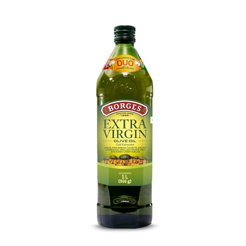 Borges Extra Virgin Olive Oil – 1L Glass |Unrefined & Cold Pressed Oil|Packed in Spain |75% MUFA | Rich in Antioxidants | Ideal For low heat cooking like sauteing & grilling, salad dressing