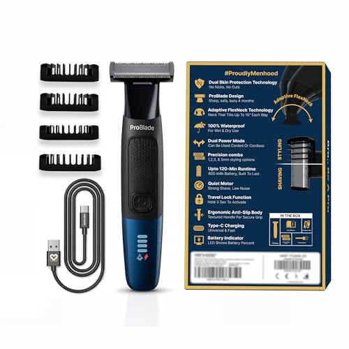 MENHOOD ProBlade 3-in-1 Hybrid Trimmer Shaver for Men Trim Style Shave Adaptive Flex Neck 120 Min Runtime USB-C LED Indicator Dual Protection Waterproof Multi-Comb