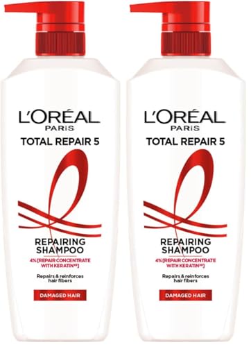 L’Oreal Paris Total Repair 5 Shampoo, For Repairing 5 Signs Of Damaged Hair, With Keratin Xs | 800Ml (Pack of 2)
