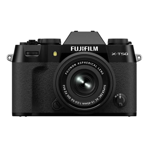 Fujifilm X-T50 40 MP APS-C X-Trans Sensor|Retro Style mirrorless Camera|4k/6.2k vlogging|High Speed Recording FHD 240fps|Advance AF with 15-45mm Optical Zoom Lens f/3.5-5.6 – Black