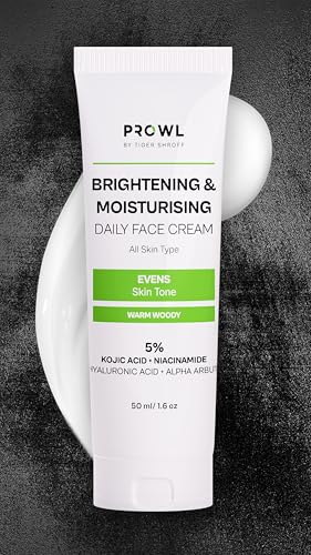 PROWL by Tiger Shroff Face Brightening Moisturizer Cream 5% Kojic Acid, Alpha Arbutin, Niacinamide & Hyaluronic Acid Daily Use Moisturiser For Dry Oily Combination All Skin Type, Warm Woody,50ml