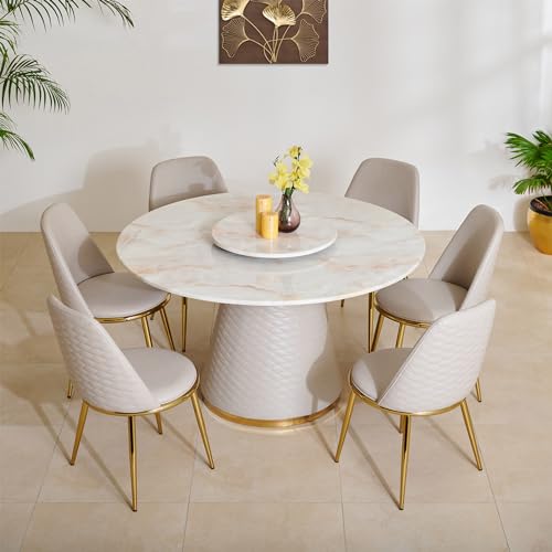 Home Centre Vegas Faux Marble Top 6-Seater Dining Set with Chairs – Beige