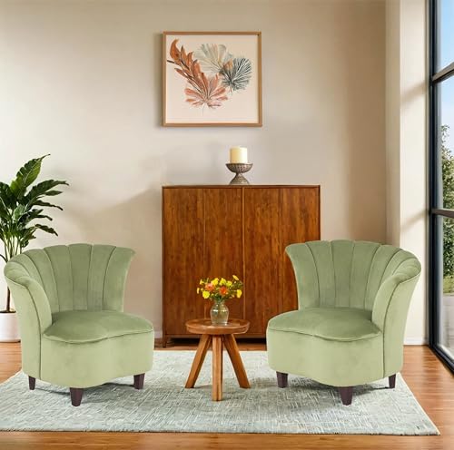 Peachtree Butterfly 1 Seater Chair for Living Room, Mango Wooden Frame & Sheesham Wood Leg | Velvet Fabric Chair for Dining Room | Single Seater Chair | No Armstyle |1 Year Warrranty (Set of 2, Green)