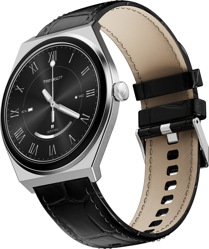 Fire-Boltt Legacy Nova 1.43 inch Ultra Slim AMOLED Wireless Charging Rotating Crown BT Call Smartwatch(Shadow Black Leather Strap, Free Size)