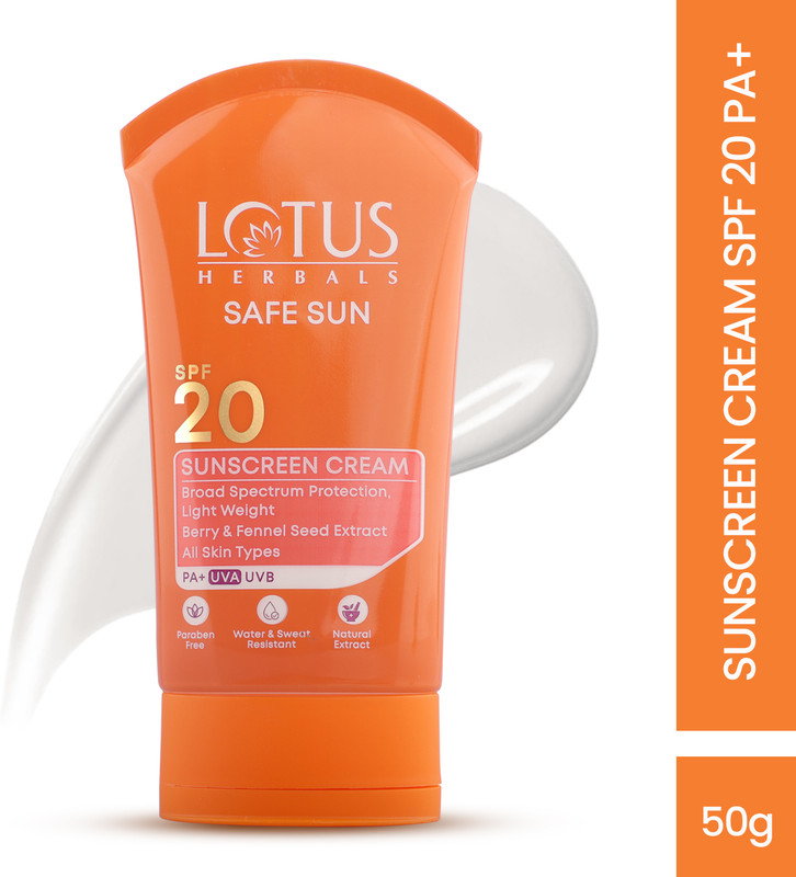 LOTUS HERBALS Sunscreen – SPF 50 PA+ Safe Sunscreen Cream PA+ SPF 20(50 g)