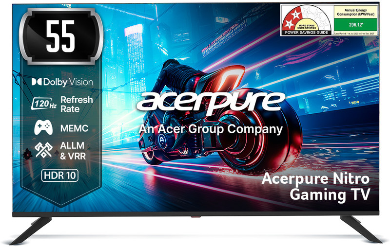 acerpure Nitro 139 cm (55 inch) QLED Ultra HD (4K) Smart Google TV with 120 Hz GTV 5.0 |Android 14 |Dolby Vision & Dolby Atmos|50W Sound|Tuner|Wi-Fi Direct|ALLM |VRR|MEMC|Karaoke|AI|Gaming |Wall Mount(AP55UG75PNTO5)