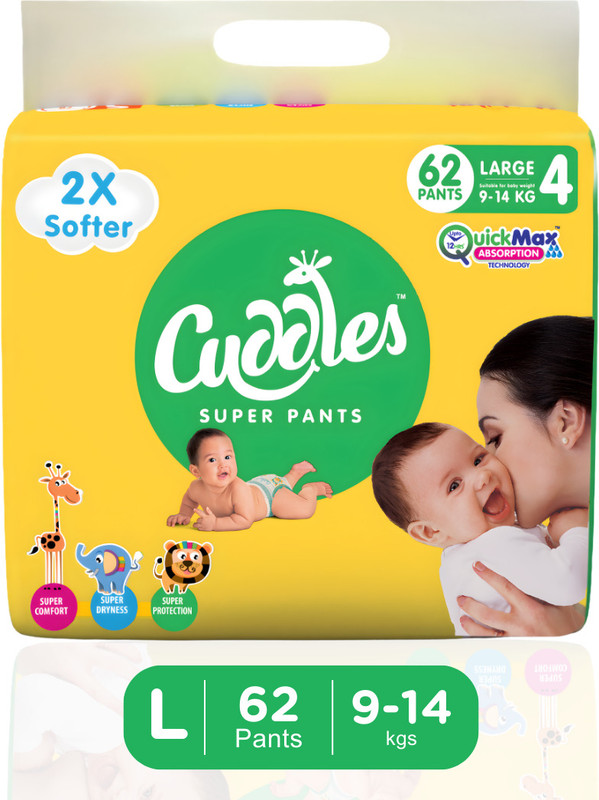 Cuddles – Super Pants Baby Diaper 2X Softer Super Dry Comfort Quick Max Absorption Upto 12 Hrs – L(62 Pieces)
