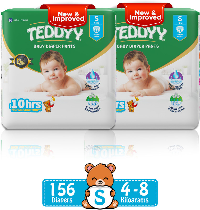 TEDDYY Easy Diaper Pants with Rash Protection and 3x Faster absorption Technology – S(156 Pieces)