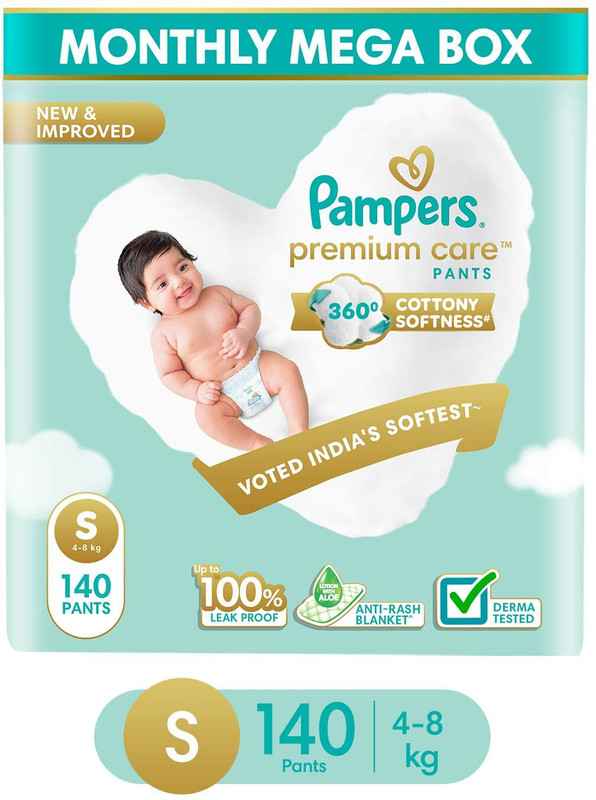 Pampers Premium Care Diaper Pants with 360 Cottony Softness – S(140 Pieces)