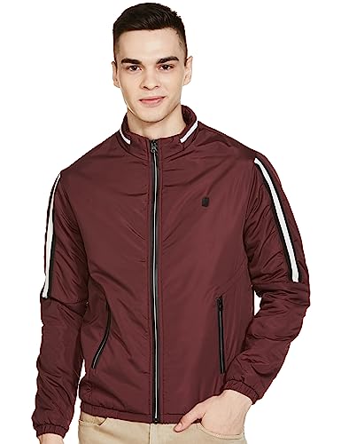 The Indian Garage Co Men Maroon Slim Fit Solid Bomber Jacket