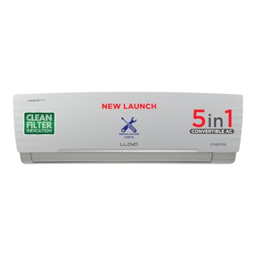 Lloyd 1.5 Ton 5 Star Inverter Split AC (5 in 1 Convertible, Cools Even at 52°C, Smart 4 Way Air Swing, Turbo Cool, Anti Corrosion Coating, 100% Copper, White, GLS18I5KWGGW)