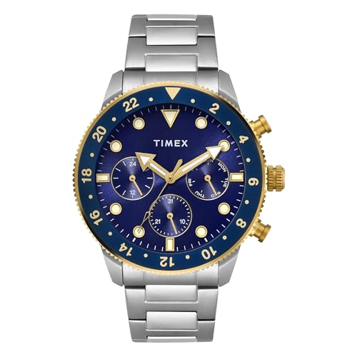 TIMEX Analog Watch for Man with Blue Round Dial & Silver Stainless Steel Bracelet Band Water Resistant Men’s Wrist Watches – TWEG272SMU09