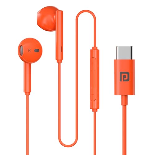 Portronics Conch Theta C in Ear Type C Wired Earphones with in Line HD Mic, Powerful Audio, 14.2mm Driver, Unique Earbuds Design, TPE Anti Tangle Wire, in line Controls, Wide Compatibility(Orange)