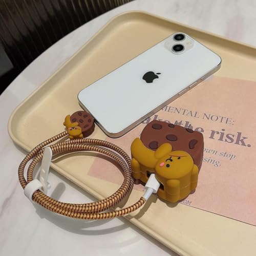 INEFABLE Charger Case Cover Protector with 3D Cute Pattern for iPhone Charger only 18W & 20W, Data Charging Cable Wire Saver Protective Cable Cover Full Protection – Set Of 1 (Buscuit Bear)