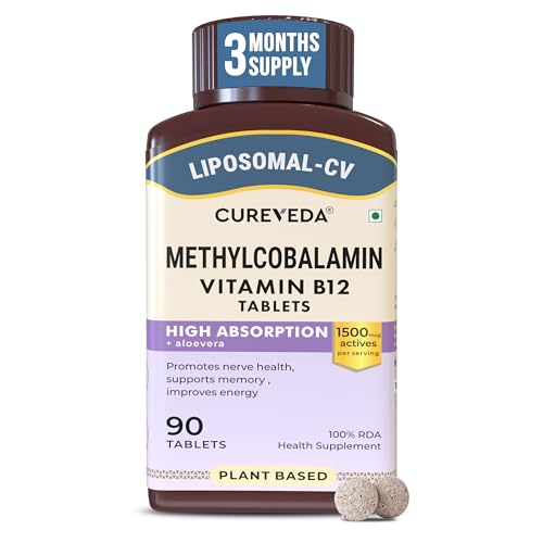 Cureveda Liposomal Vitamin B12 1500 mcg Active Methylcobalamin Aloe Vera | High Absorption Tablets for Nerve Health, Memory & Energy | 90 Tablets (90 Day Pack)