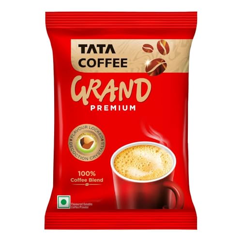 Tata Coffee Grand Premium Instant Coffee, 50g Pouch, With Flavour Locked Decoction Crystals, Flavoured Soluble Coffee Powder, Rich Aroma & Great Taste
