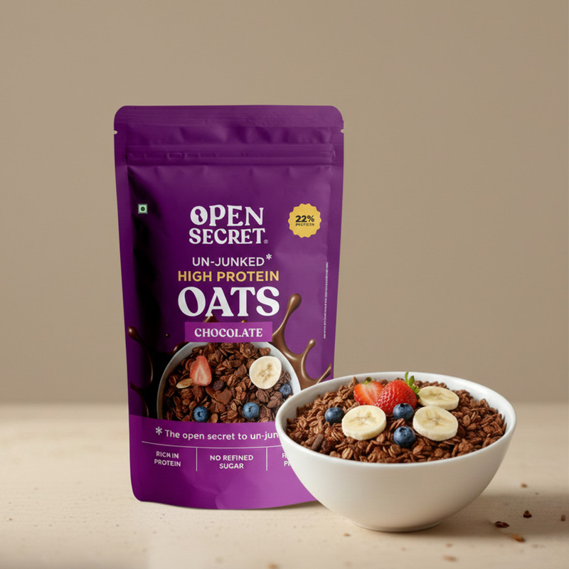OPEN SECRET High Protein Oats Healthy Breakfast Mix of Protein & Fibre 0 Refined Sugar Pouch(1 kg)