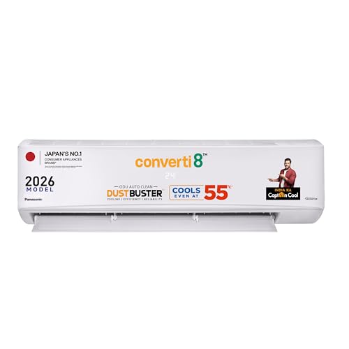 Panasonic 1.5 Ton 3 Star, New Star rated, Inverter Split AC (DusterBuster Tech, Smart Auto Cool, Higher Airflow, 55°C Oper., Copper Cond., 8in1 Convertible, 2-Way,Powerful Mode,PM0.1 Filter,CS/CU-SU18BKY3T,White)