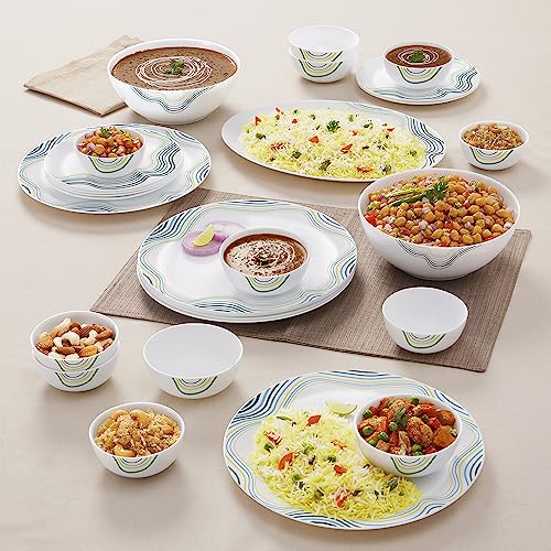 Larah By Borosil Moon Mia Dinner Set – 27 Pcs, Opal Glass Dinner Plates & Bowls Crockery Set for Dinning, White